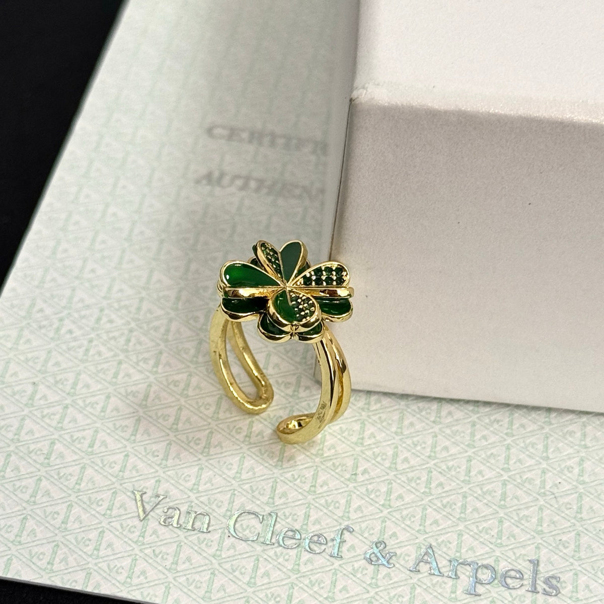 gold crystal clover Ring for women - alternate angle view 5