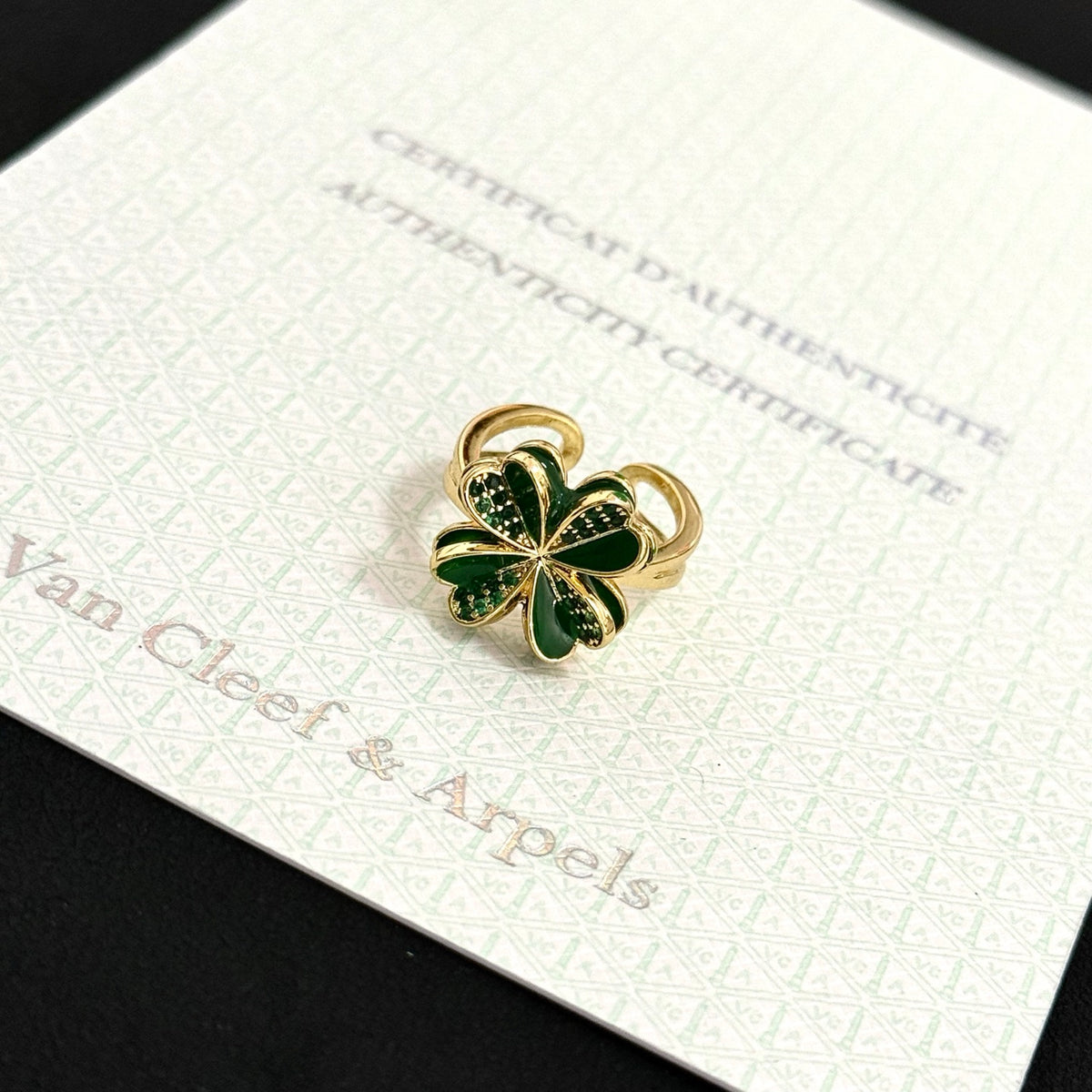 gold crystal clover Ring for women - alternate angle view 4