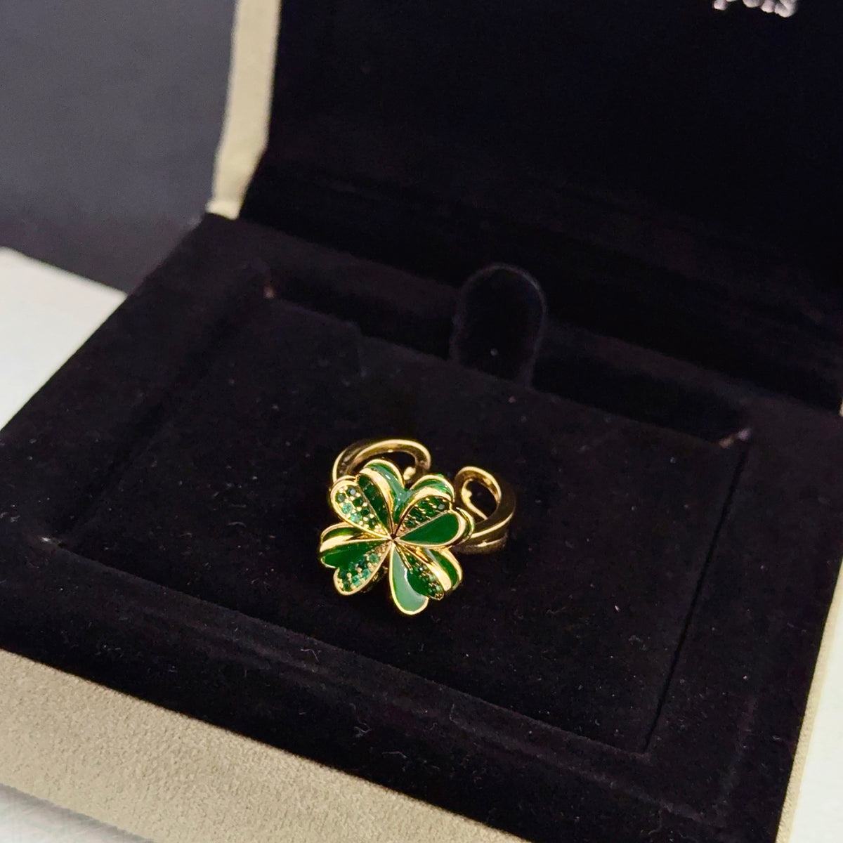 gold crystal clover Ring for women - alternate angle view 2
