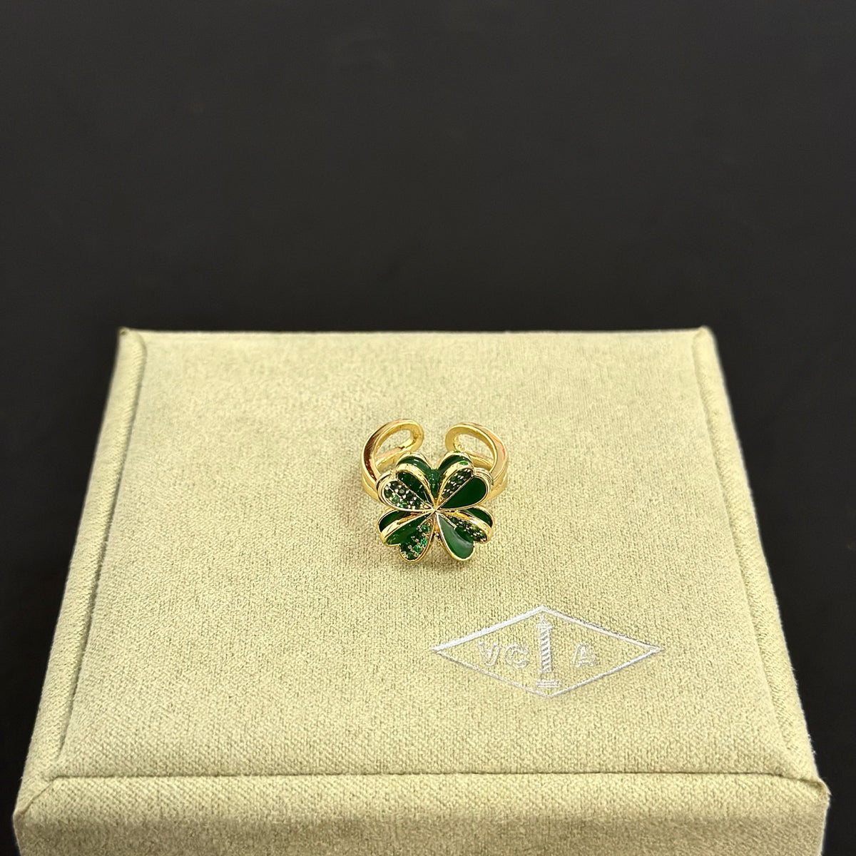 gold crystal clover Ring for women - alternate angle view 3