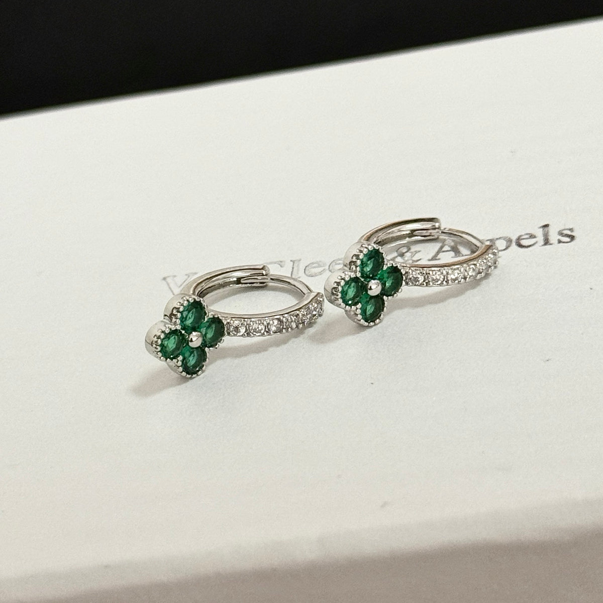 gold crystal clover Drop Earrings for women - alternate angle view 4