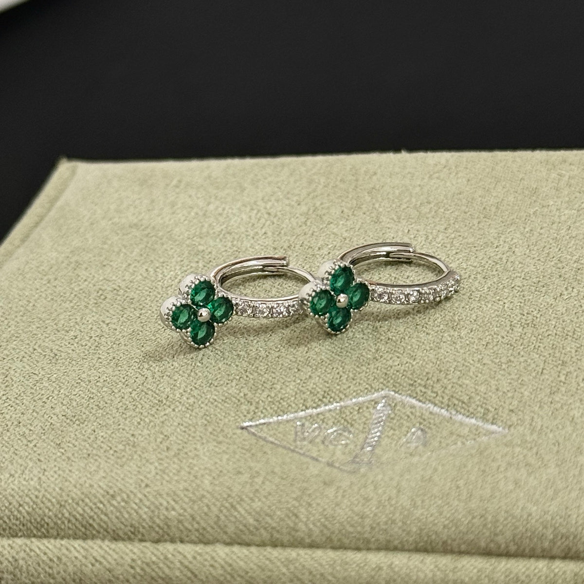gold crystal clover Drop Earrings for women - alternate angle view 3