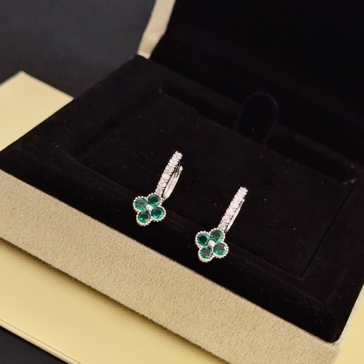 gold crystal clover Drop Earrings for women - alternate angle view 2