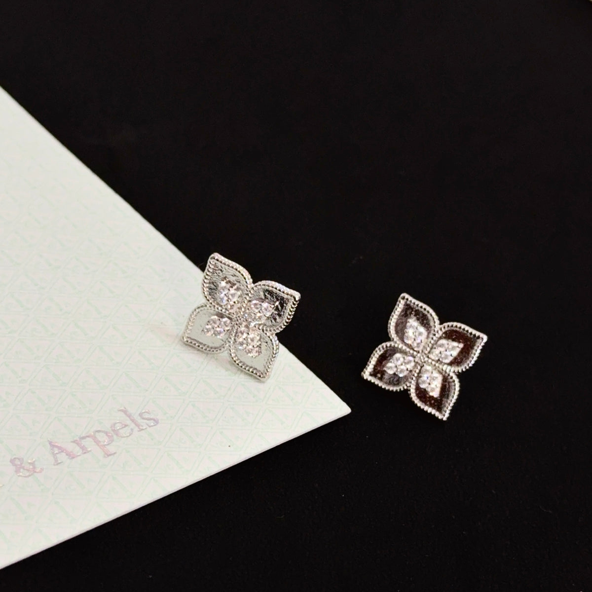 gold crystal clover Stud Earrings for women - alternate angle view 3