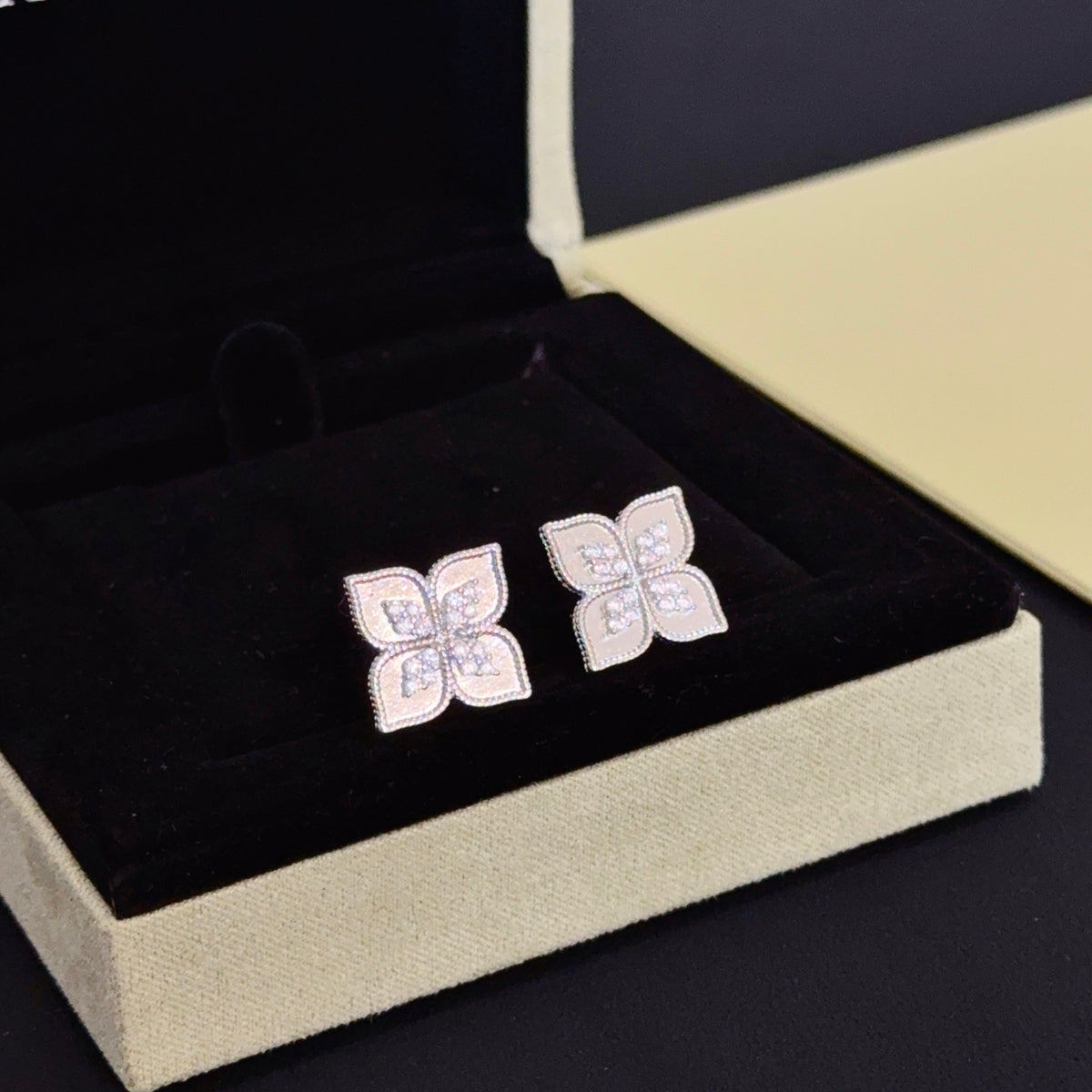 gold crystal clover Stud Earrings for women - product detail view