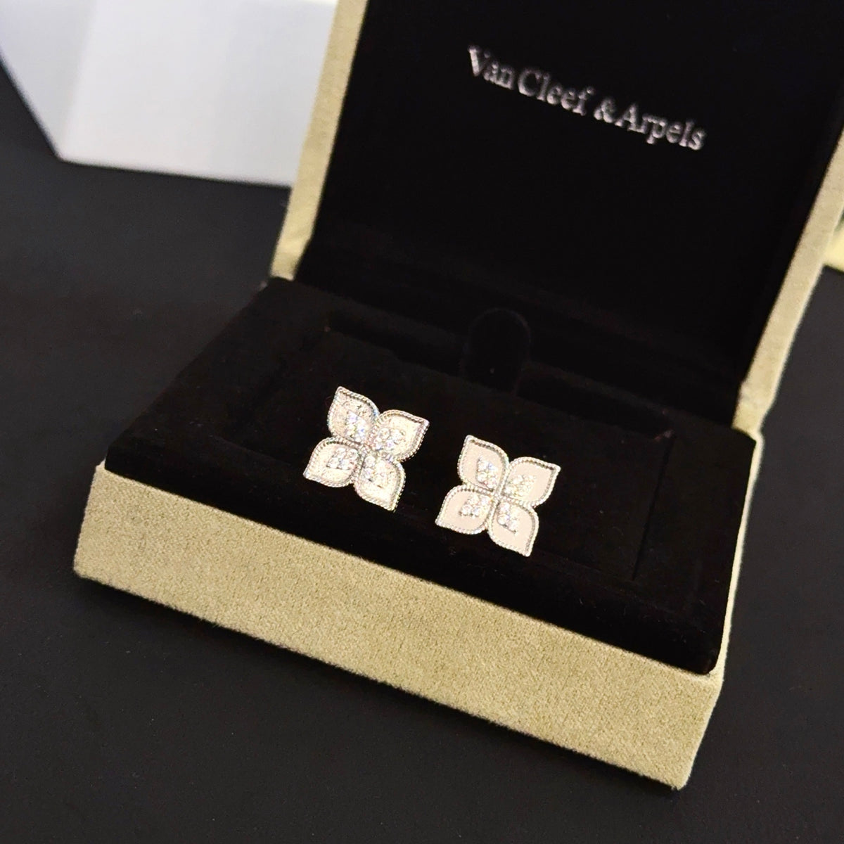 gold crystal clover Stud Earrings for women - alternate angle view 2