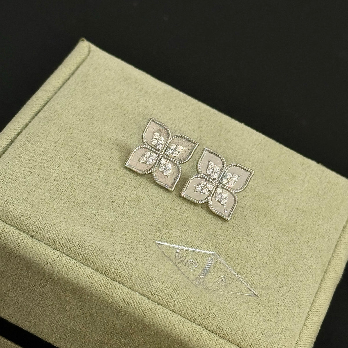 gold crystal clover Stud Earrings for women - alternate angle view 6