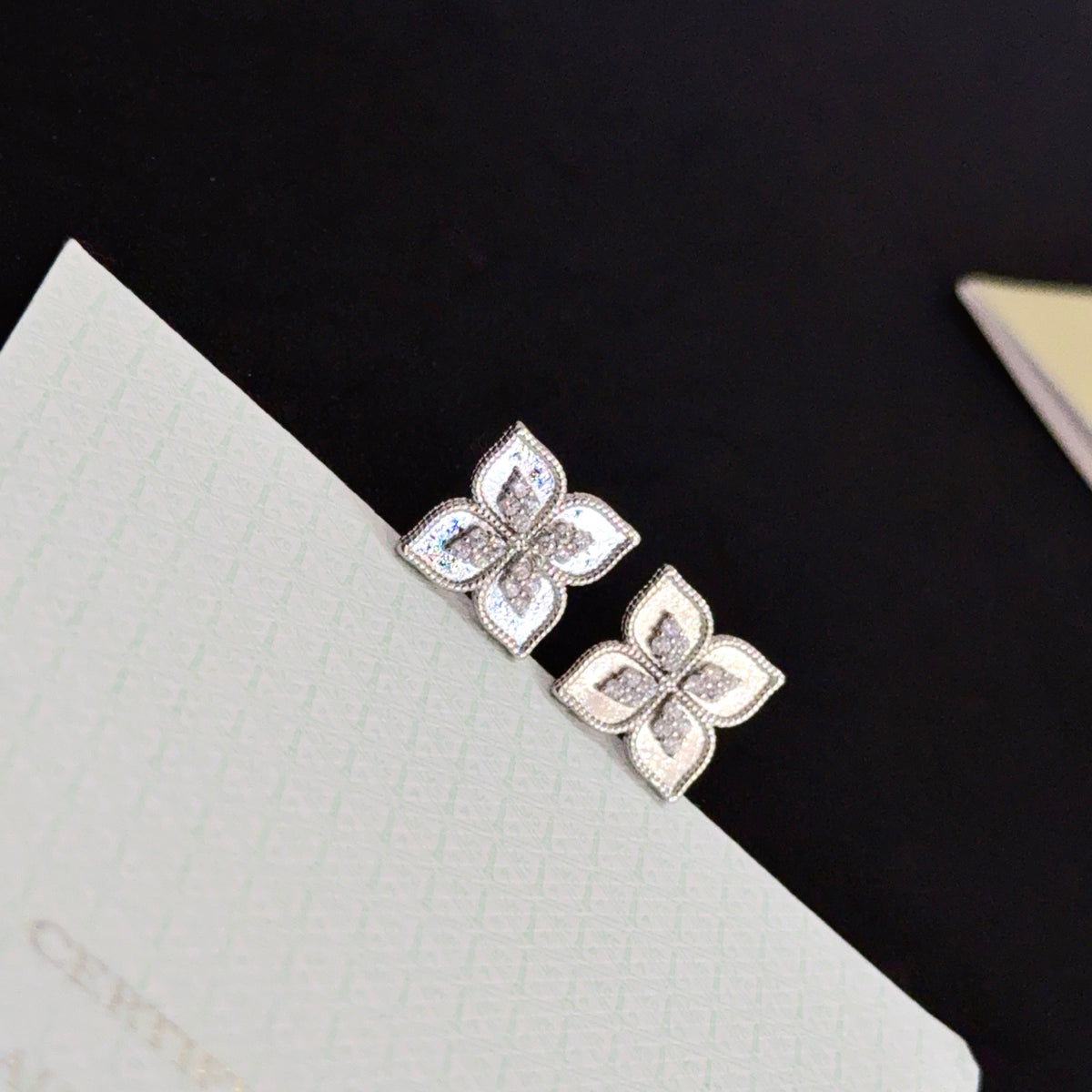 gold crystal clover Stud Earrings for women - alternate angle view 4