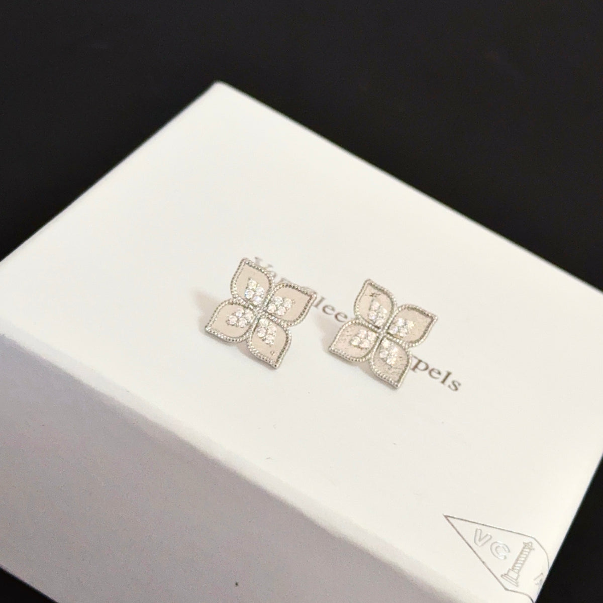 gold crystal clover Stud Earrings for women - alternate angle view 5