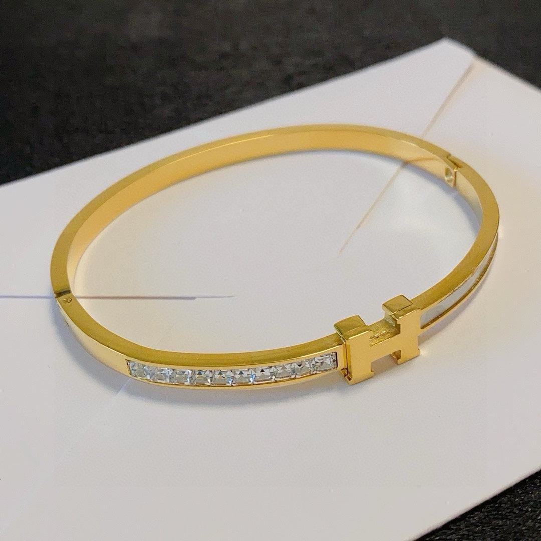 white mother of pearl crystal inlaid Bangle for women - alternate angle view 7