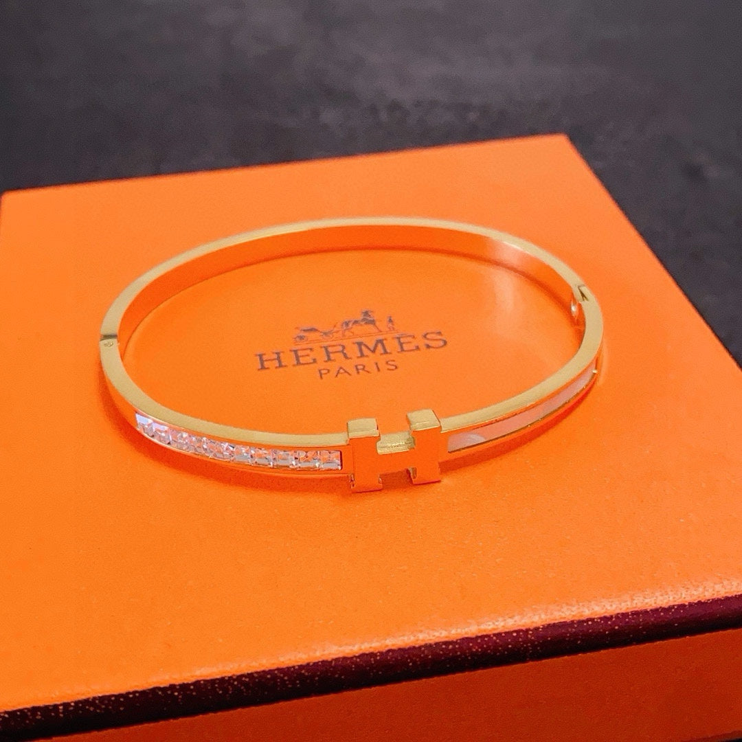 white mother of pearl crystal inlaid Bangle for women - alternate angle view 4