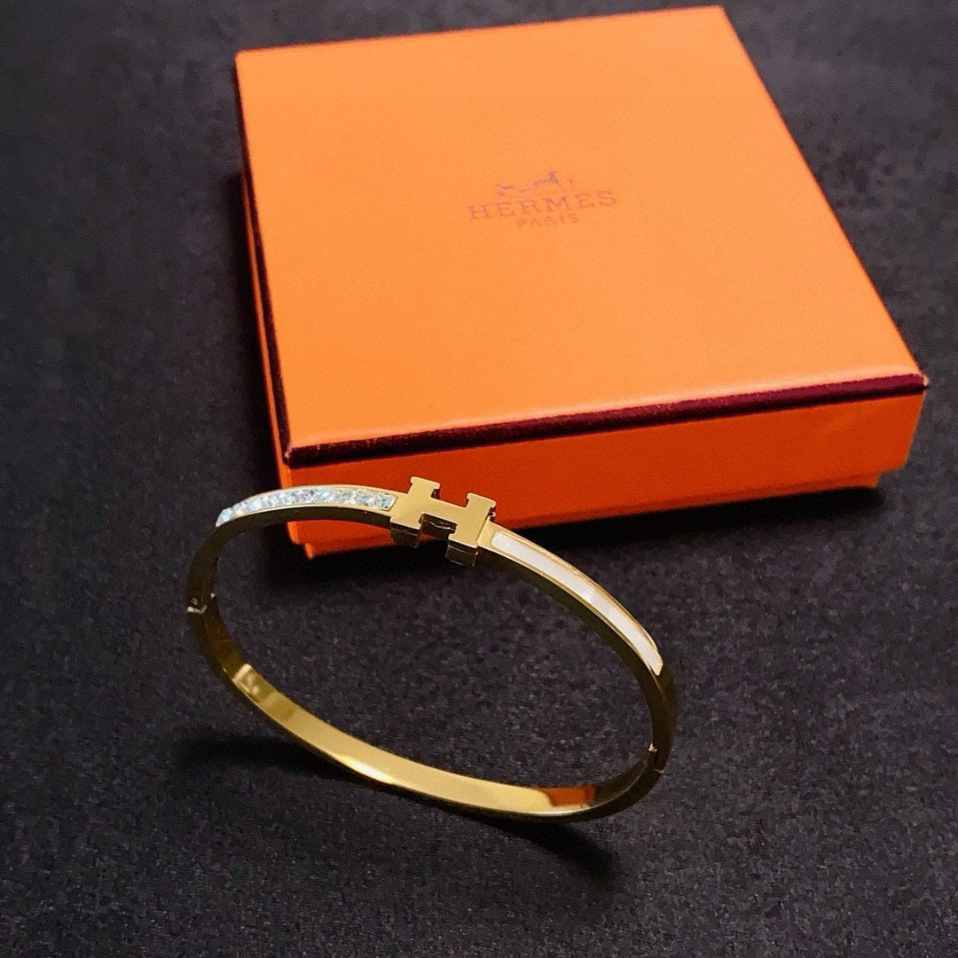 white mother of pearl crystal inlaid Bangle for women - alternate angle view 3