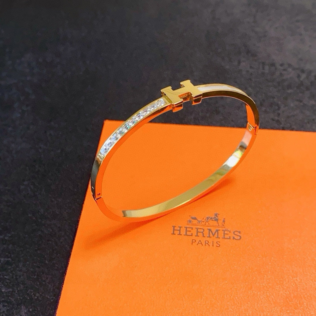 white mother of pearl crystal inlaid Bangle for women - alternate angle view 6