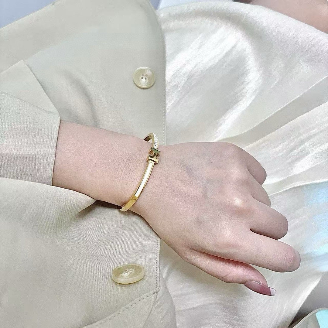 white mother of pearl crystal inlaid Bangle for women - alternate angle view 2