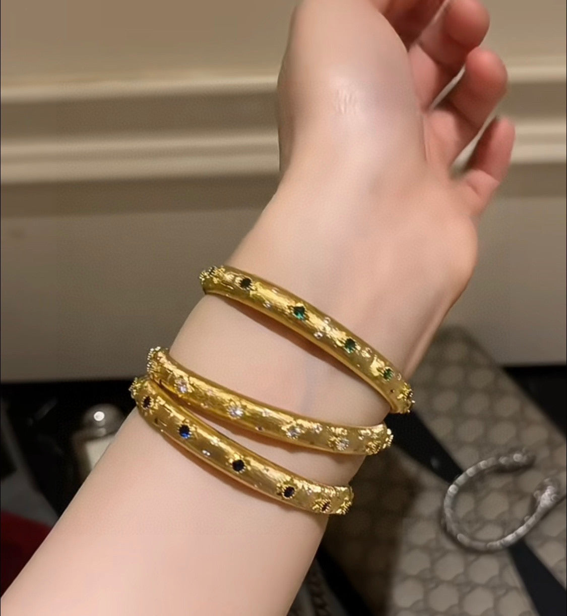 gold crystal vintage Bangle for women - product detail view
