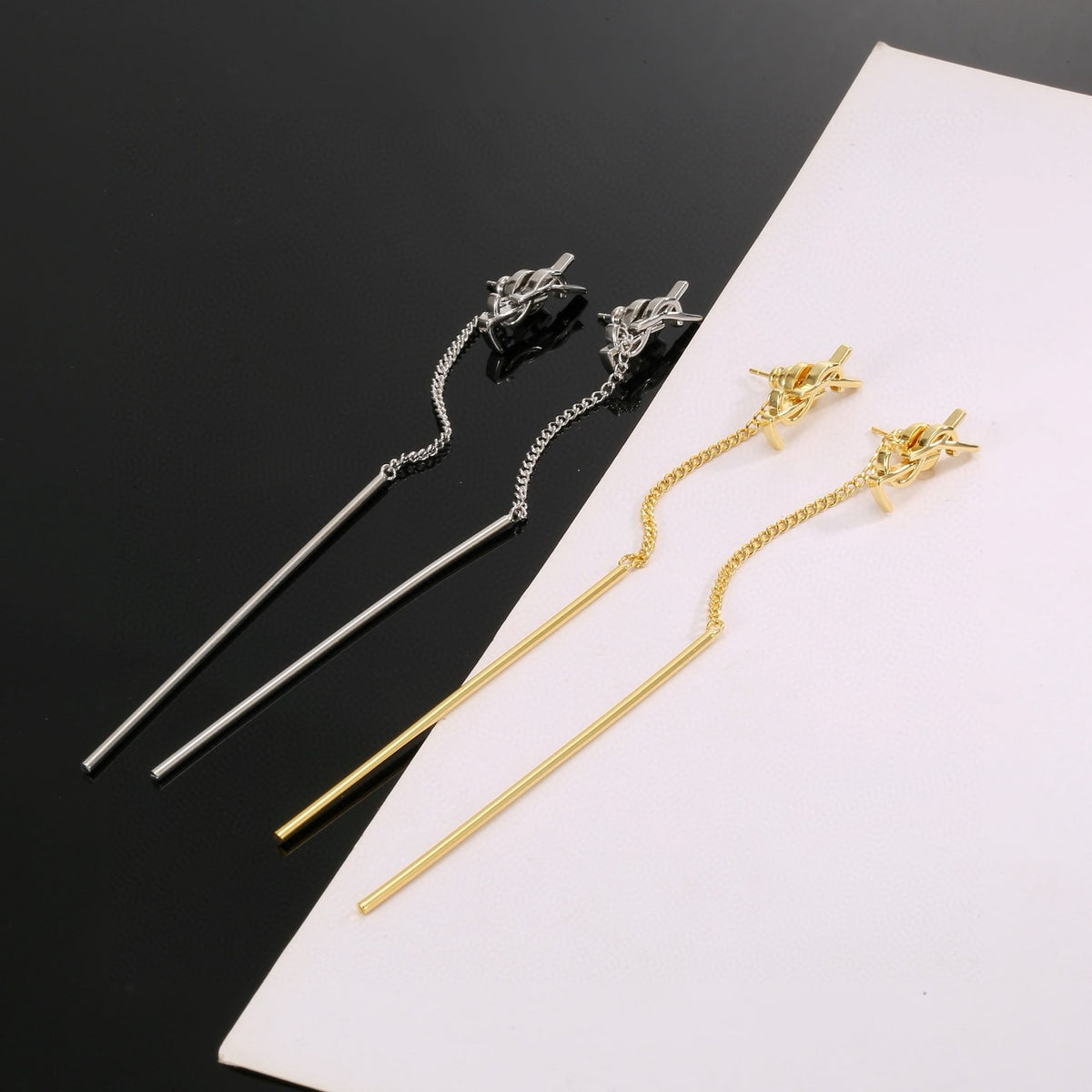 yellow brass elegant Stud Earrings for women - alternate angle view 4