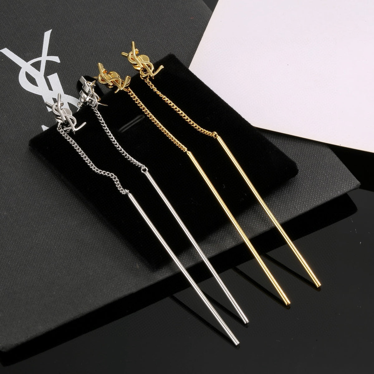 yellow brass elegant Stud Earrings for women - alternate angle view 9