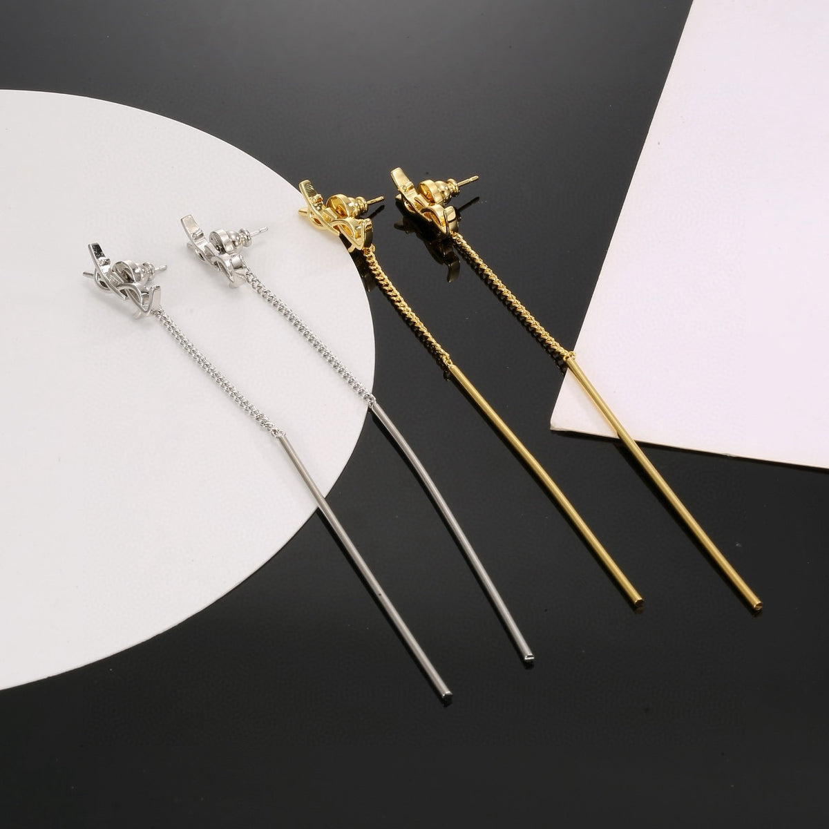 yellow brass elegant Stud Earrings for women - alternate angle view 2