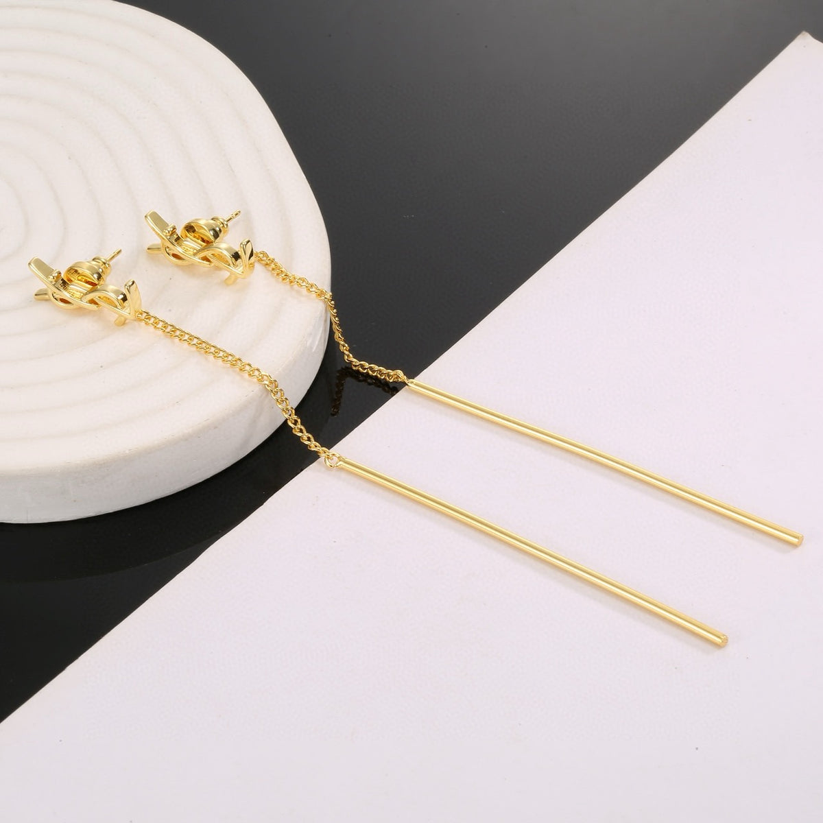 yellow brass elegant Stud Earrings for women - alternate angle view 8