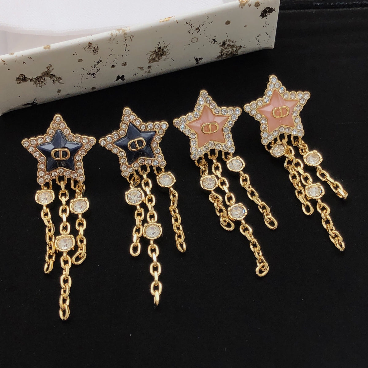 pink brass tassel Stud Earrings for women - alternate angle view 8