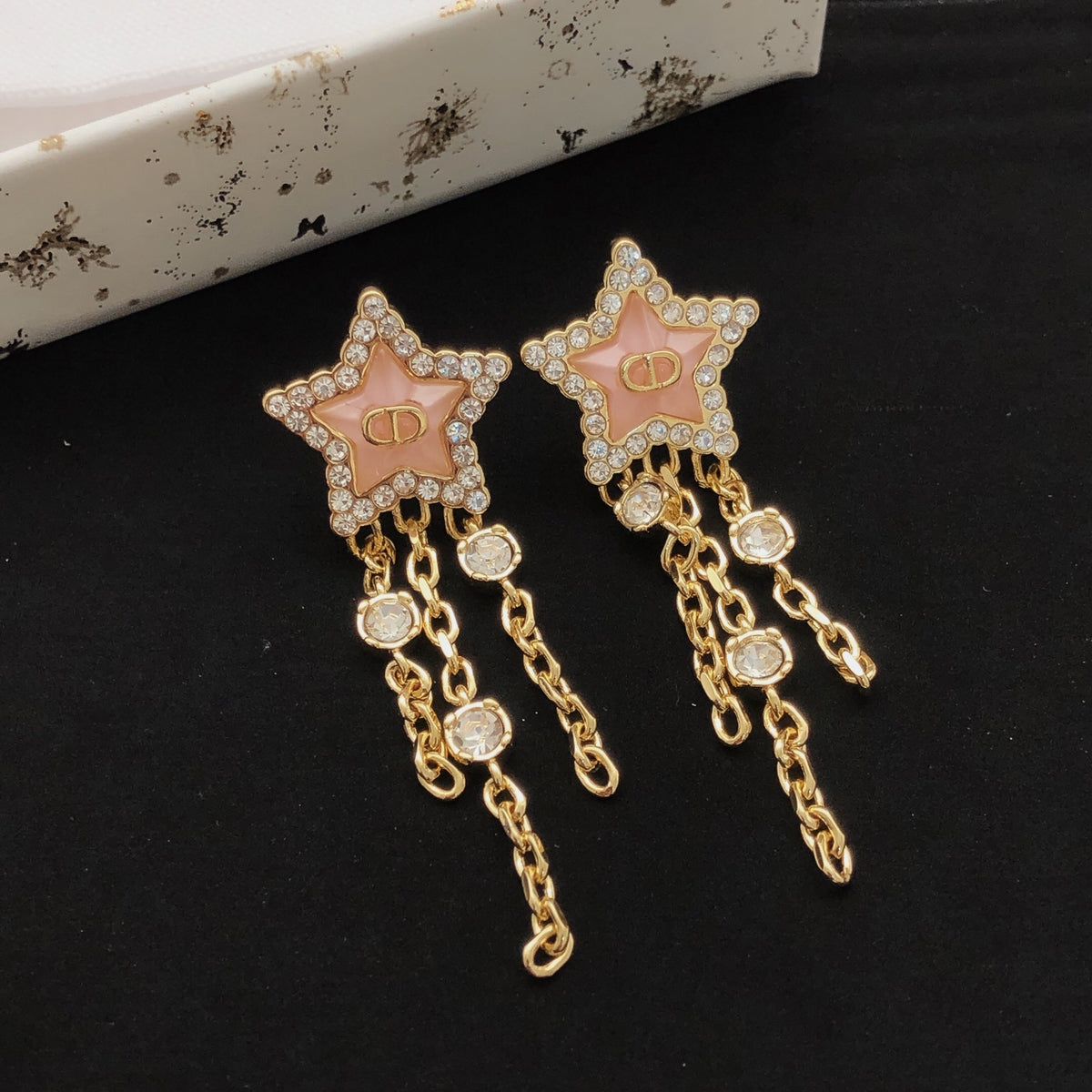 pink brass tassel Stud Earrings for women - alternate angle view 9
