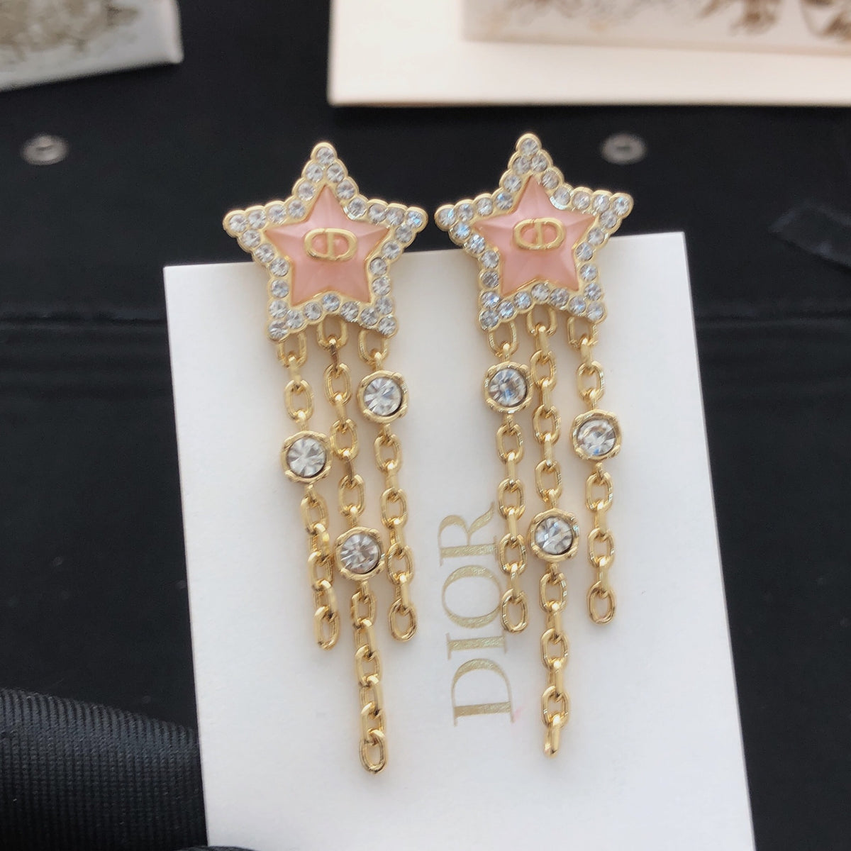 pink brass tassel Stud Earrings for women - product detail view