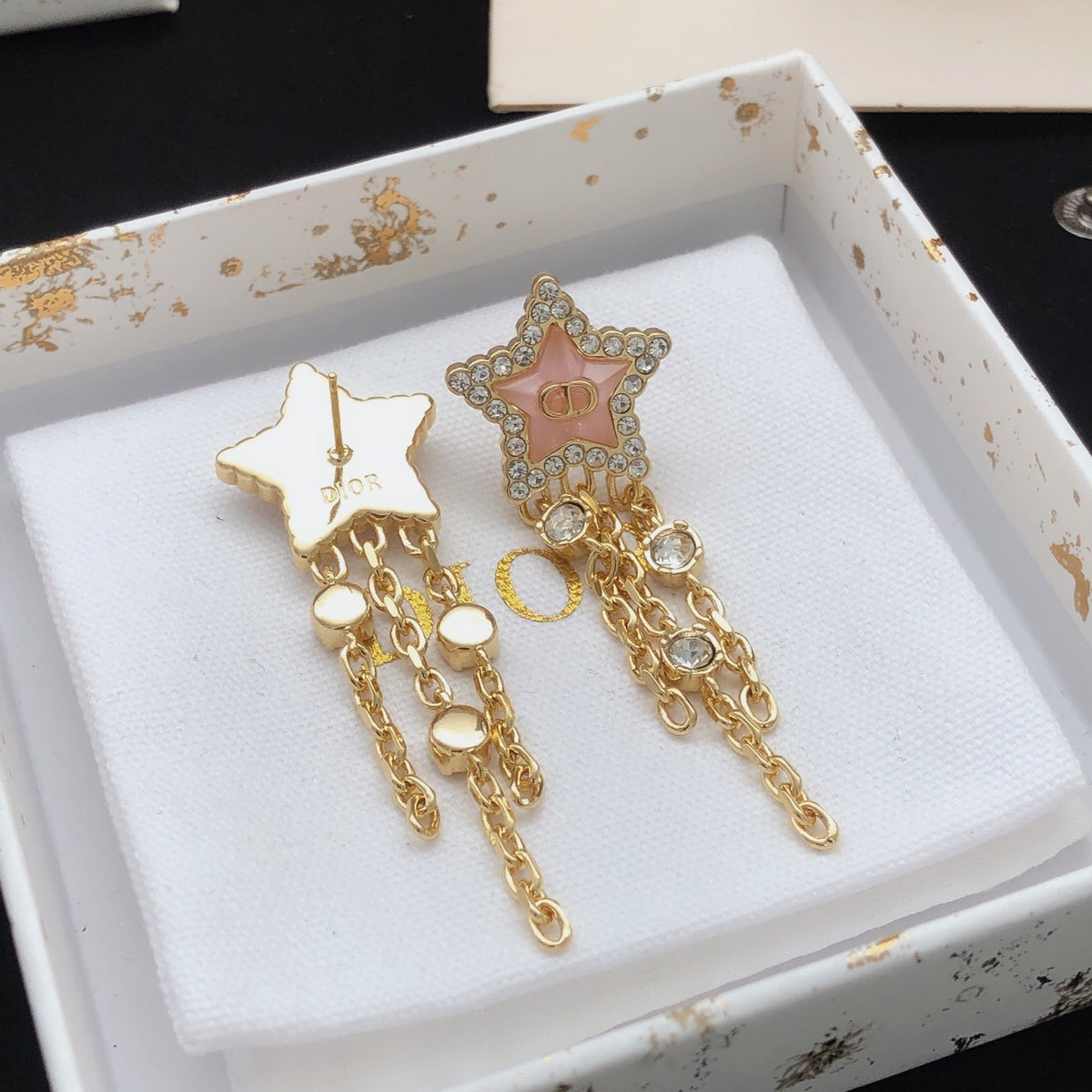 pink brass tassel Stud Earrings for women - alternate angle view 6