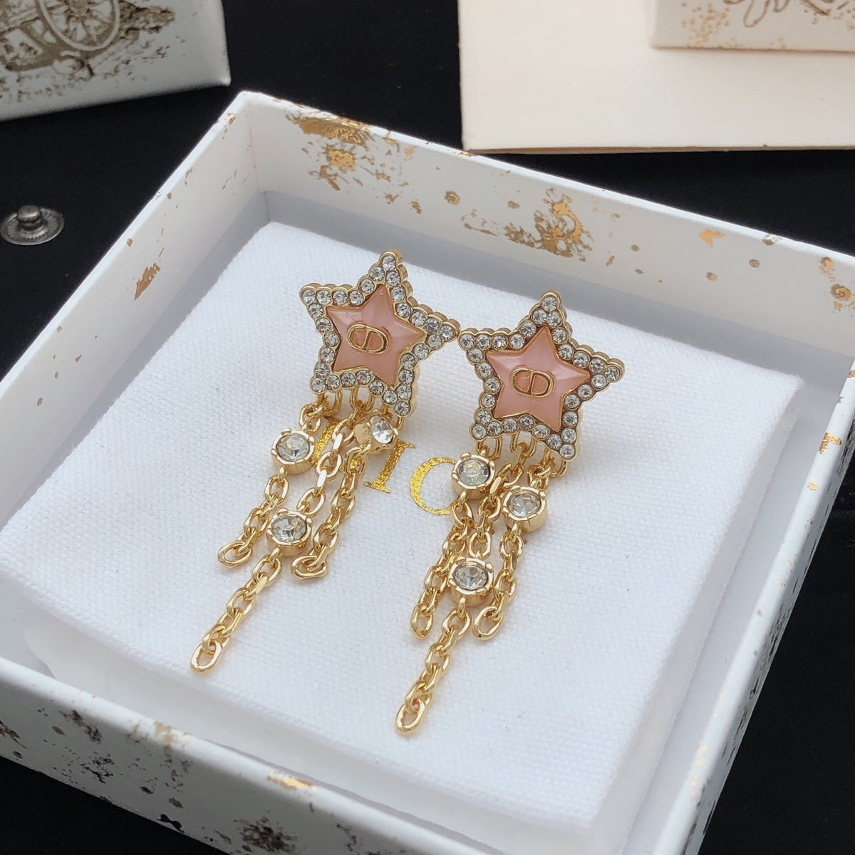 pink brass tassel Stud Earrings for women - alternate angle view 7