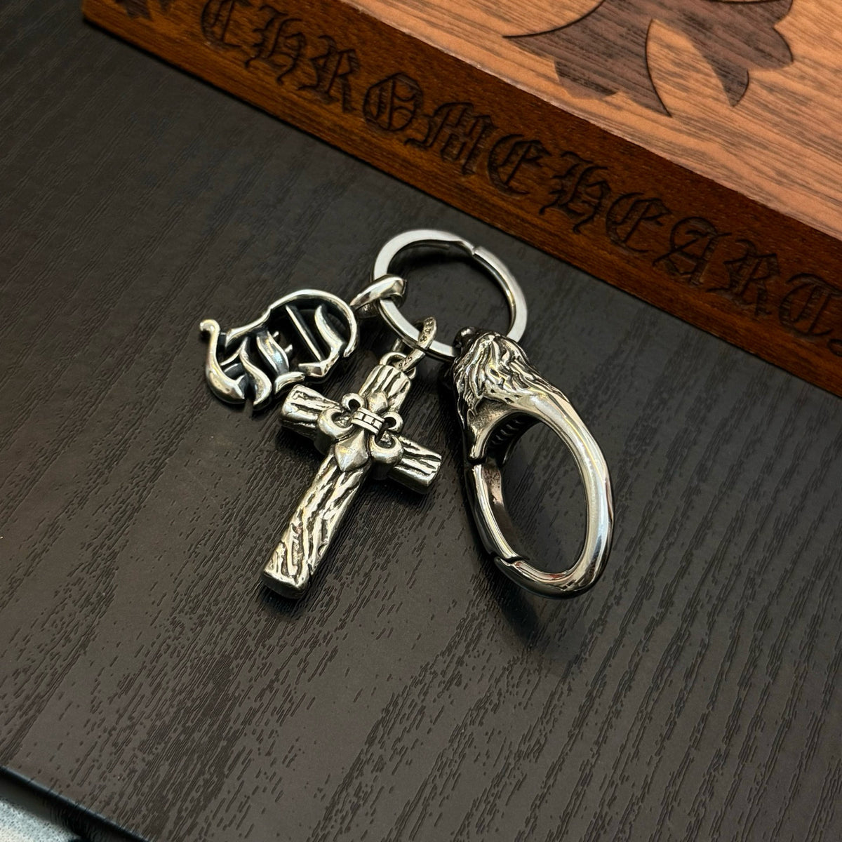 silver cross Keychain for men - alternate angle view 5
