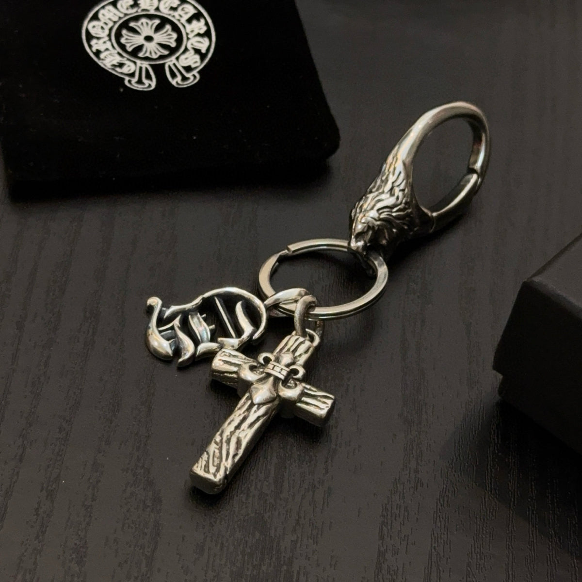 silver cross Keychain for men - alternate angle view 8