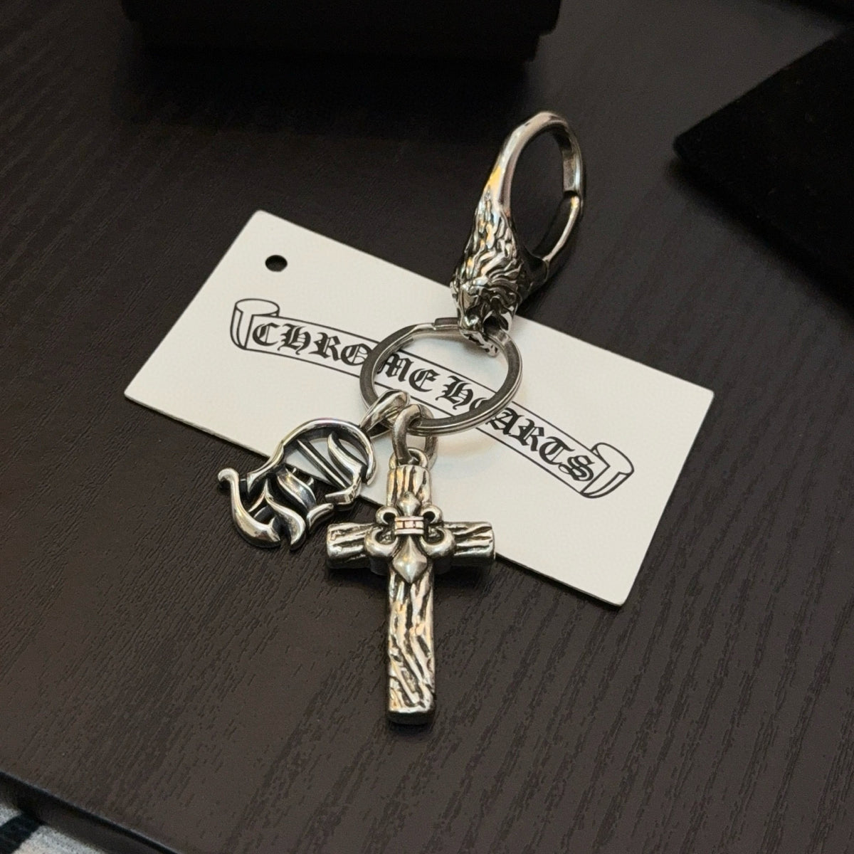 silver cross Keychain for men - alternate angle view 6
