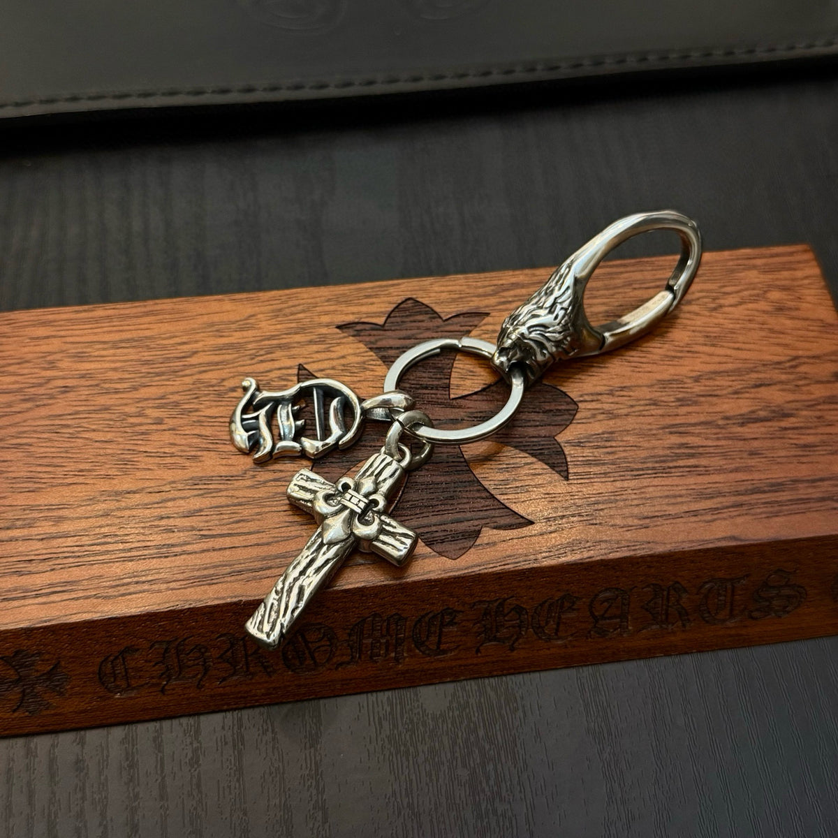 silver cross Keychain for men - alternate angle view 4