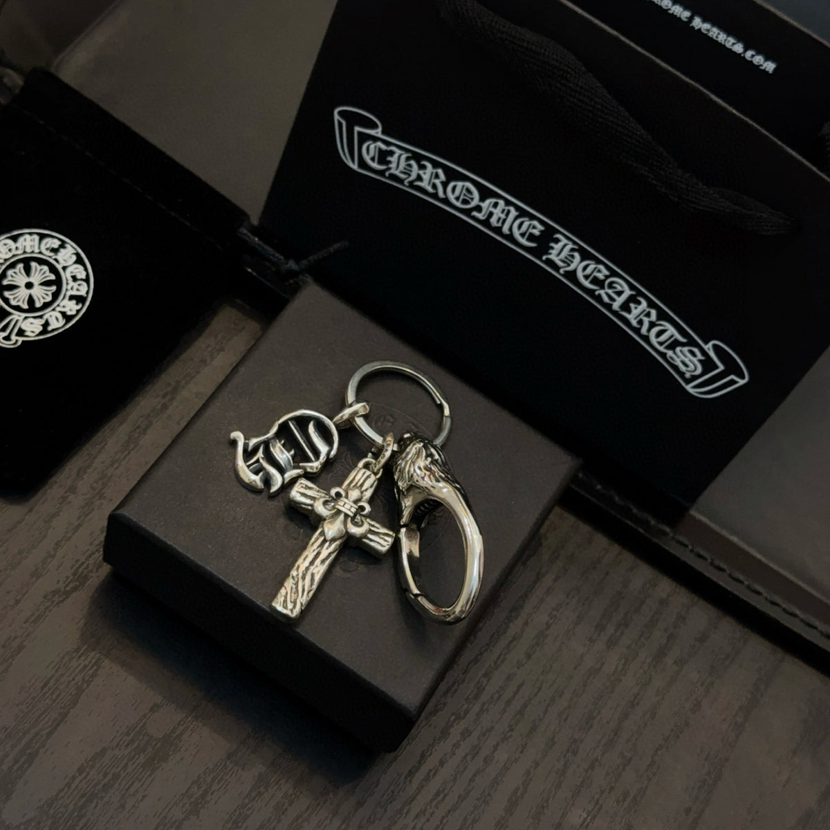 silver cross Keychain for men - alternate angle view 3
