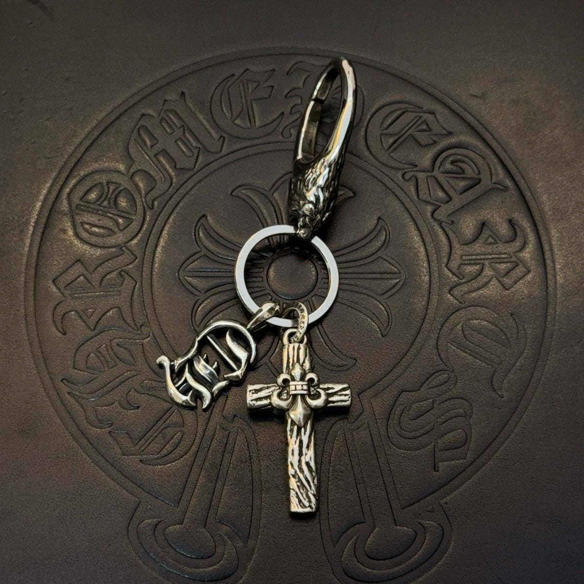 silver cross Keychain for men - product detail view