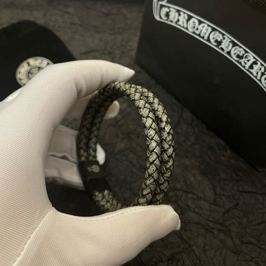 silver leather vintage Bracelet for men - product detail view