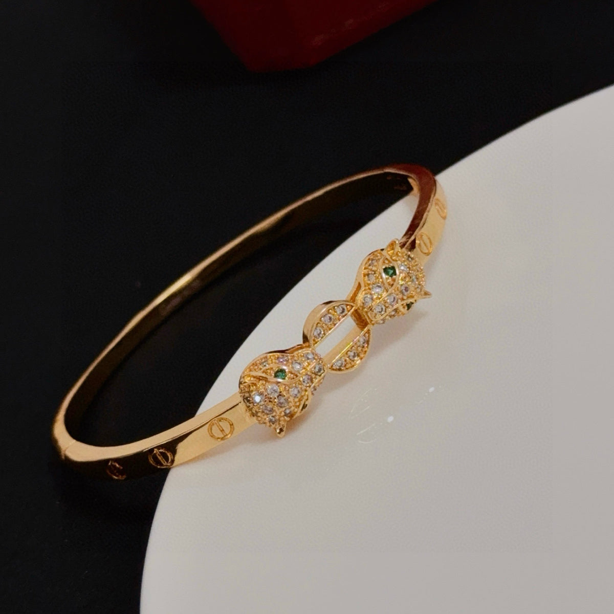 gold crystal floral Bangle for men - alternate angle view 3