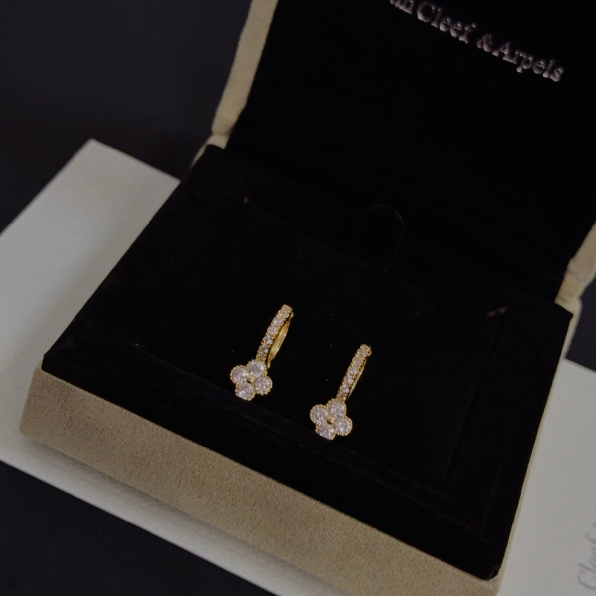 gold crystal clover Stud Earrings for women - alternate angle view 5