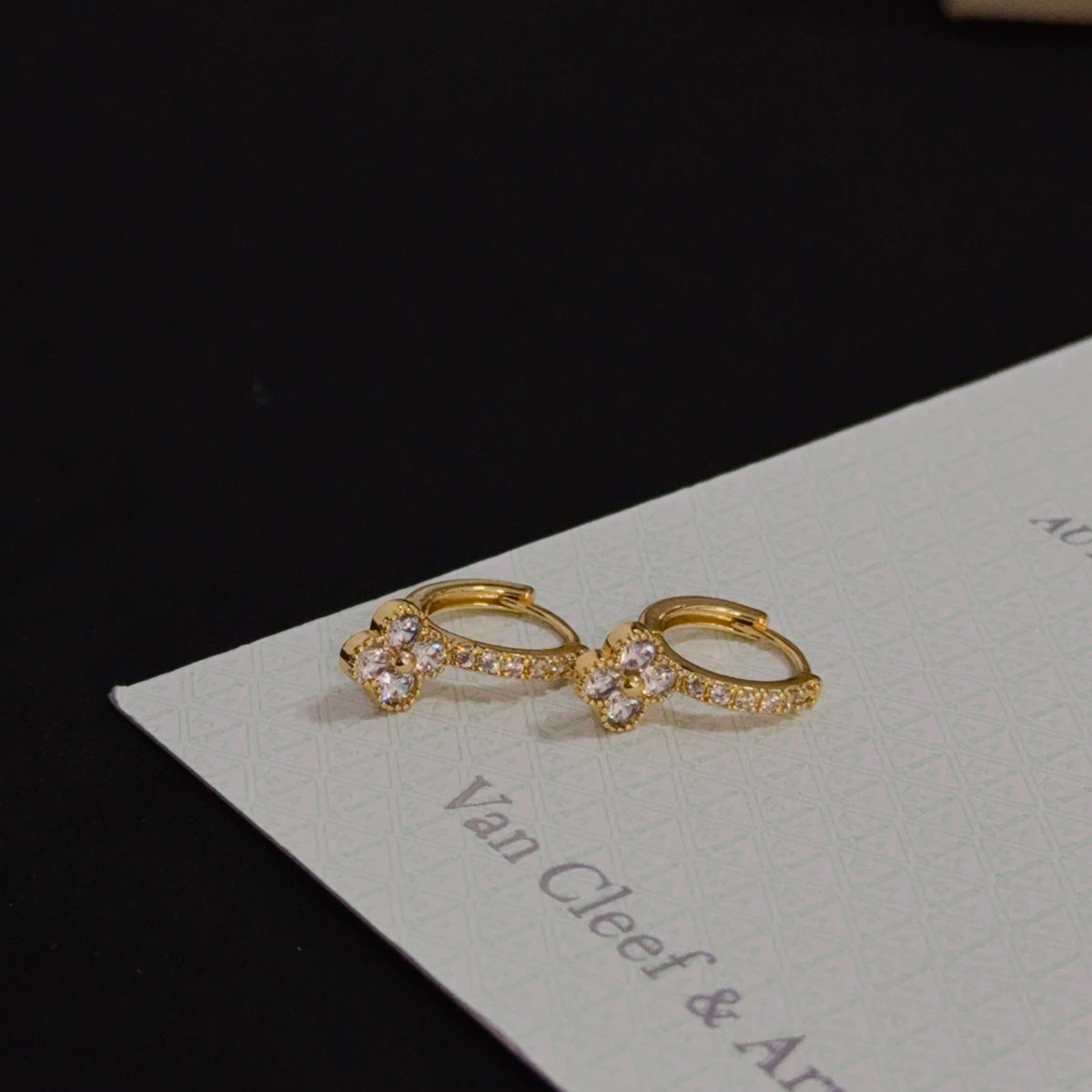 gold crystal clover Stud Earrings for women - alternate angle view 2