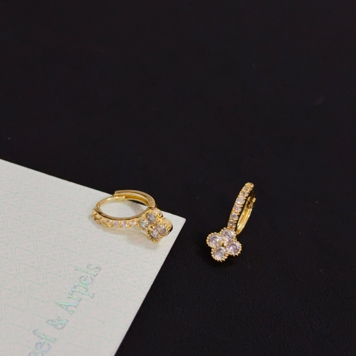 gold crystal clover Stud Earrings for women - alternate angle view 3