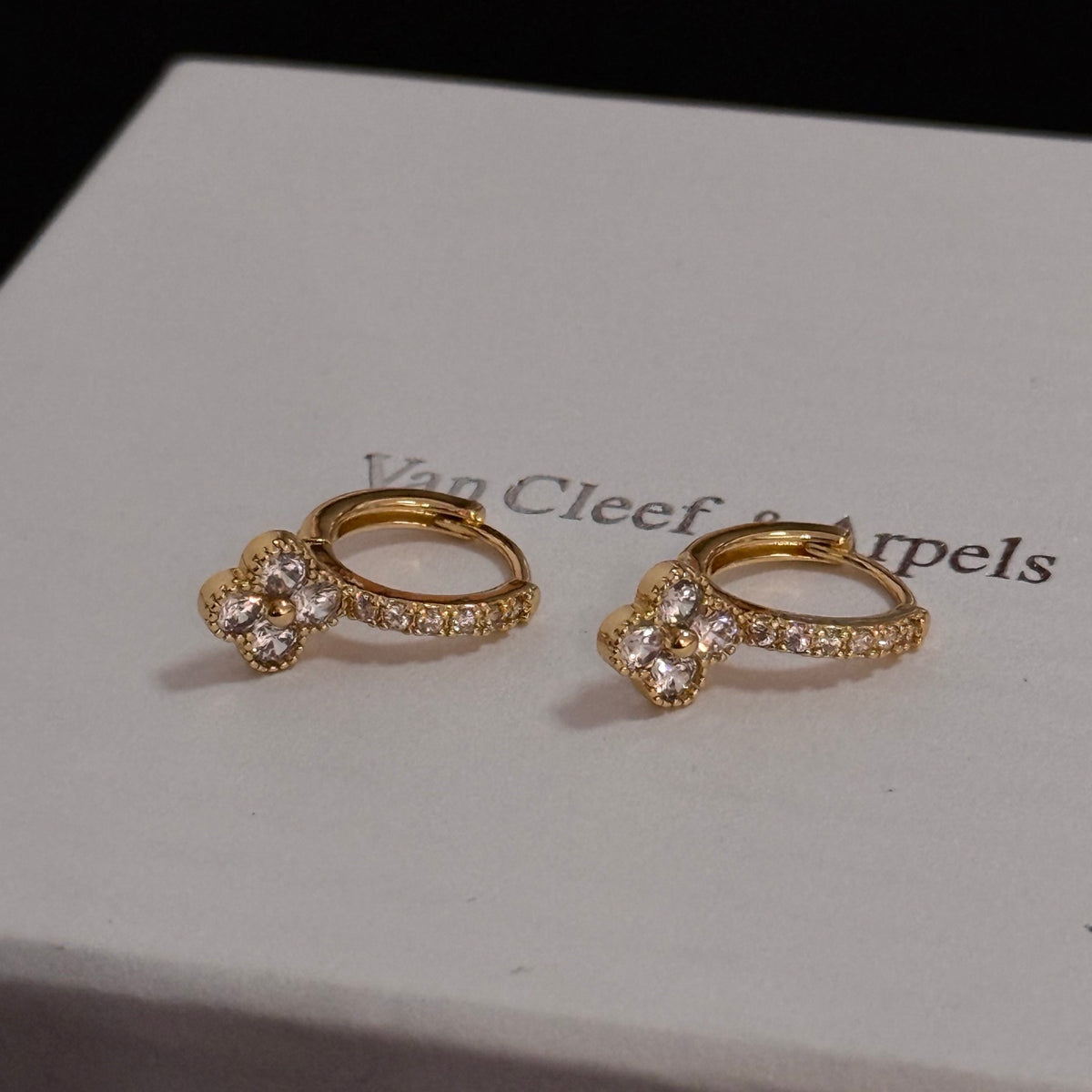 gold crystal clover Stud Earrings for women - alternate angle view 4