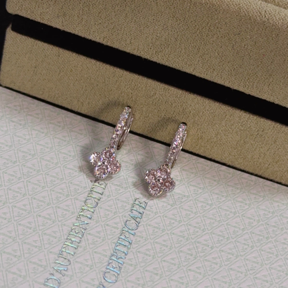 gold crystal clover Stud Earrings for women - product detail view