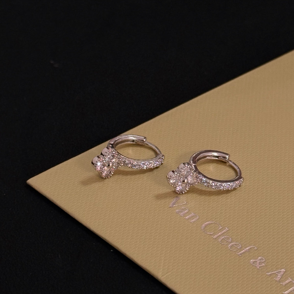gold crystal clover Stud Earrings for women - alternate angle view 4