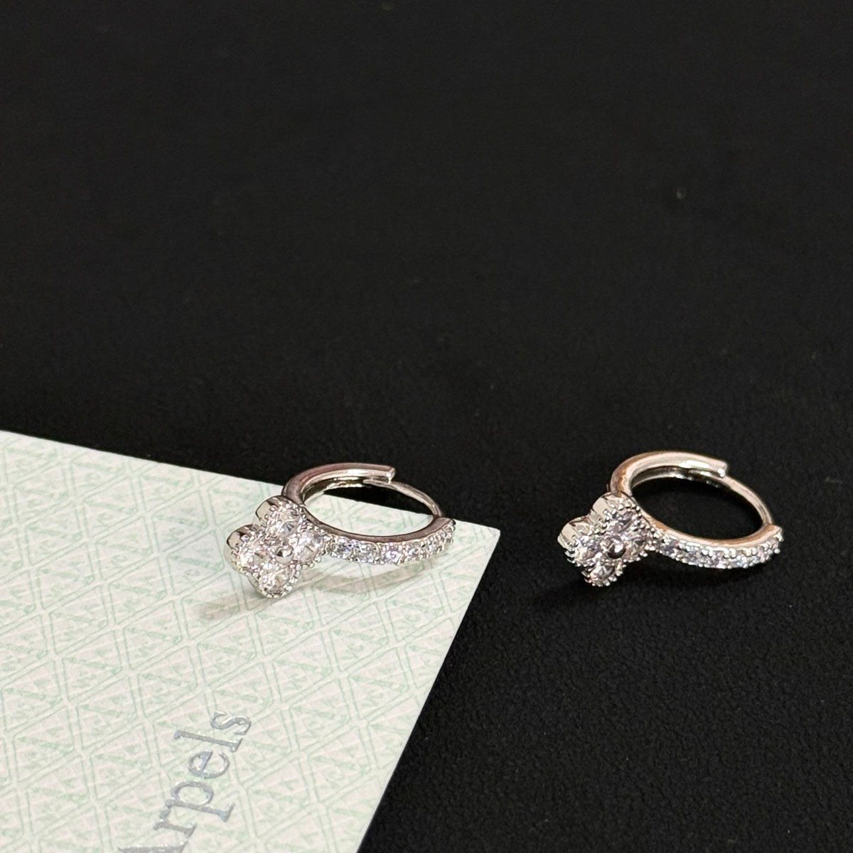gold crystal clover Stud Earrings for women - alternate angle view 3