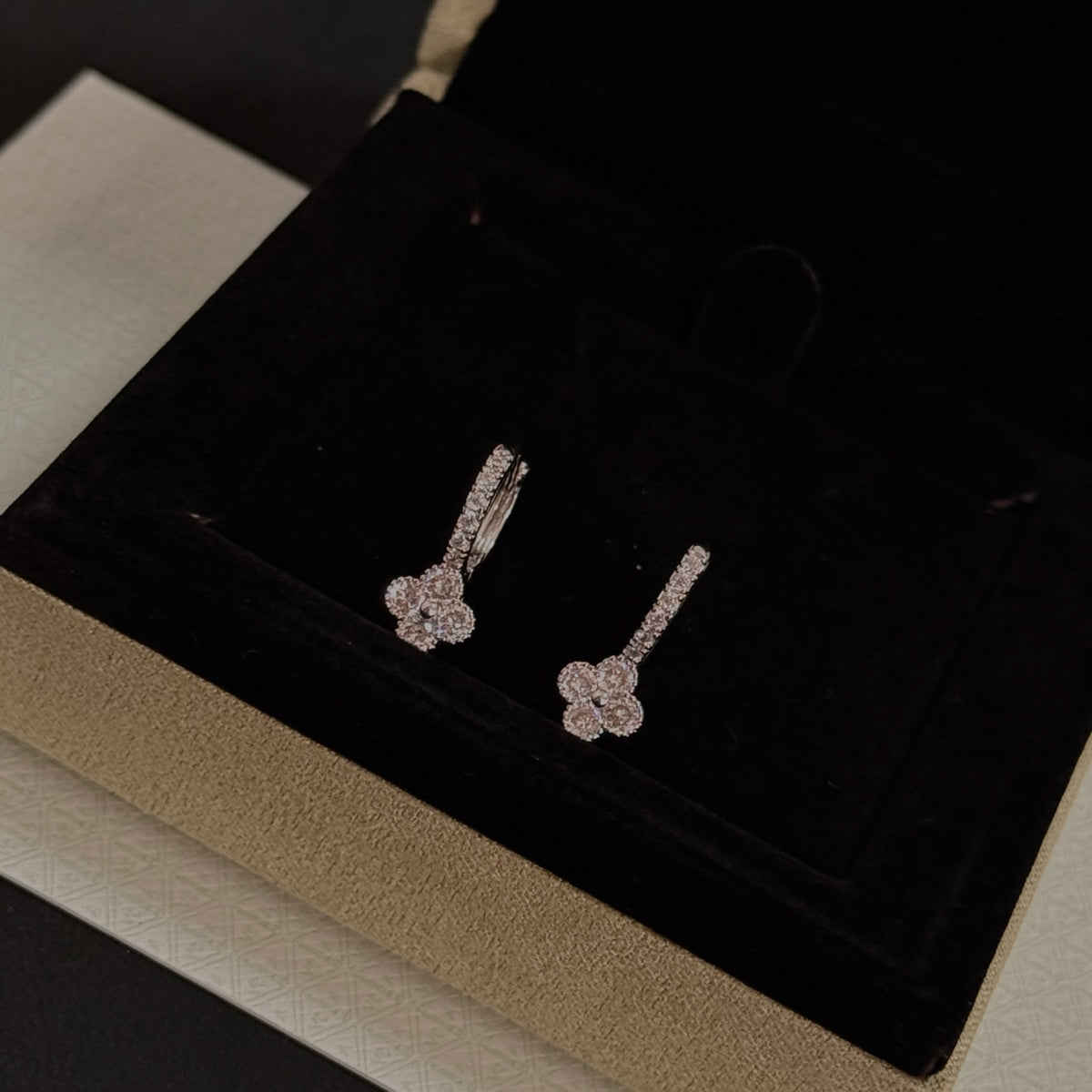 gold crystal clover Stud Earrings for women - alternate angle view 2