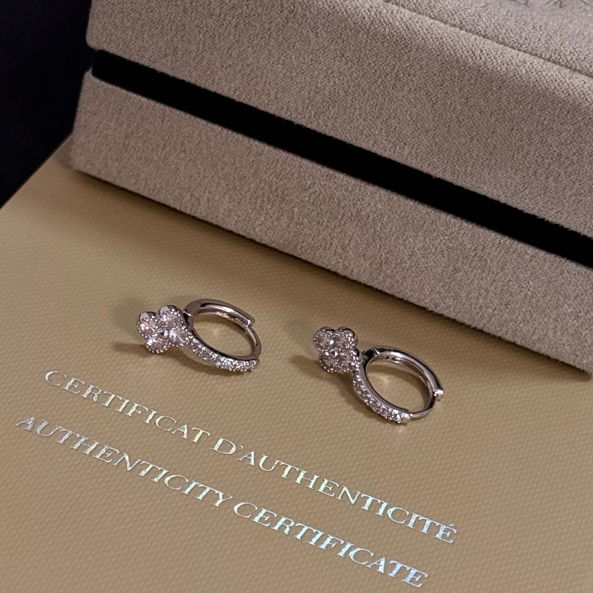 gold crystal clover Stud Earrings for women - alternate angle view 6