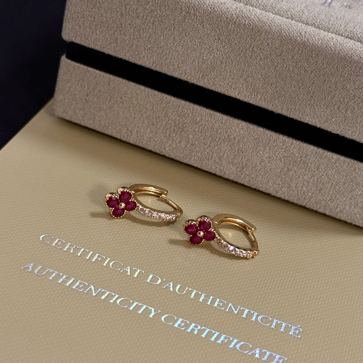 gold crystal clover Stud Earrings for women - product detail view