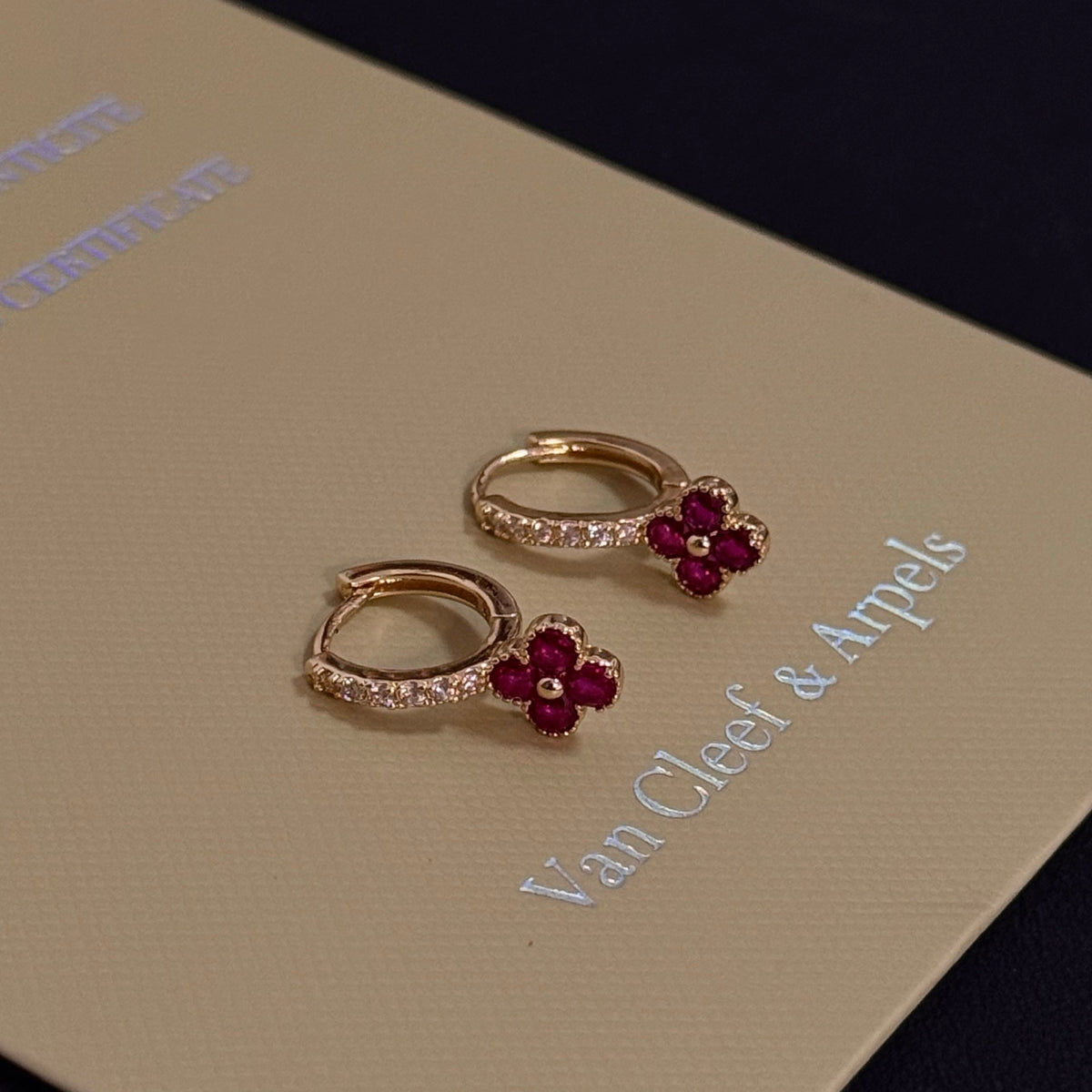 gold crystal clover Stud Earrings for women - alternate angle view 2