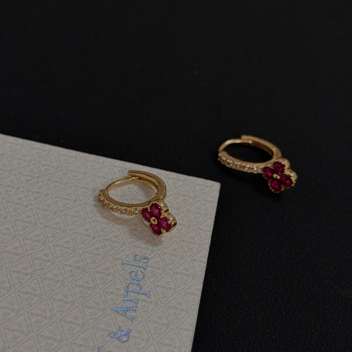 gold crystal clover Stud Earrings for women - alternate angle view 3