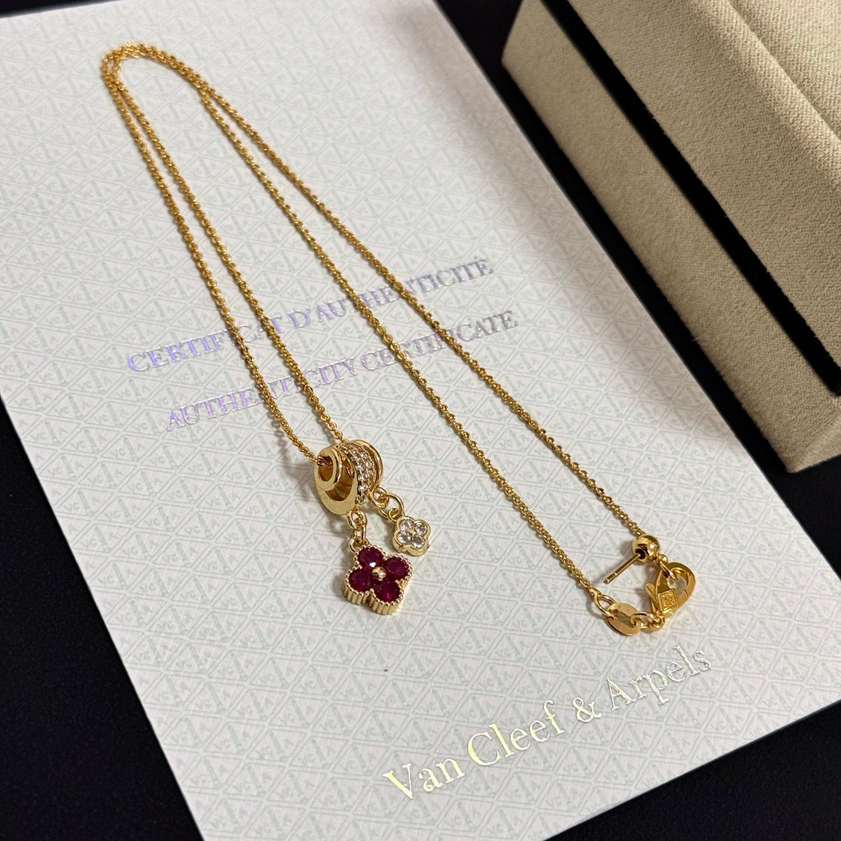 gold crystal clover Necklace for women - alternate angle view 4