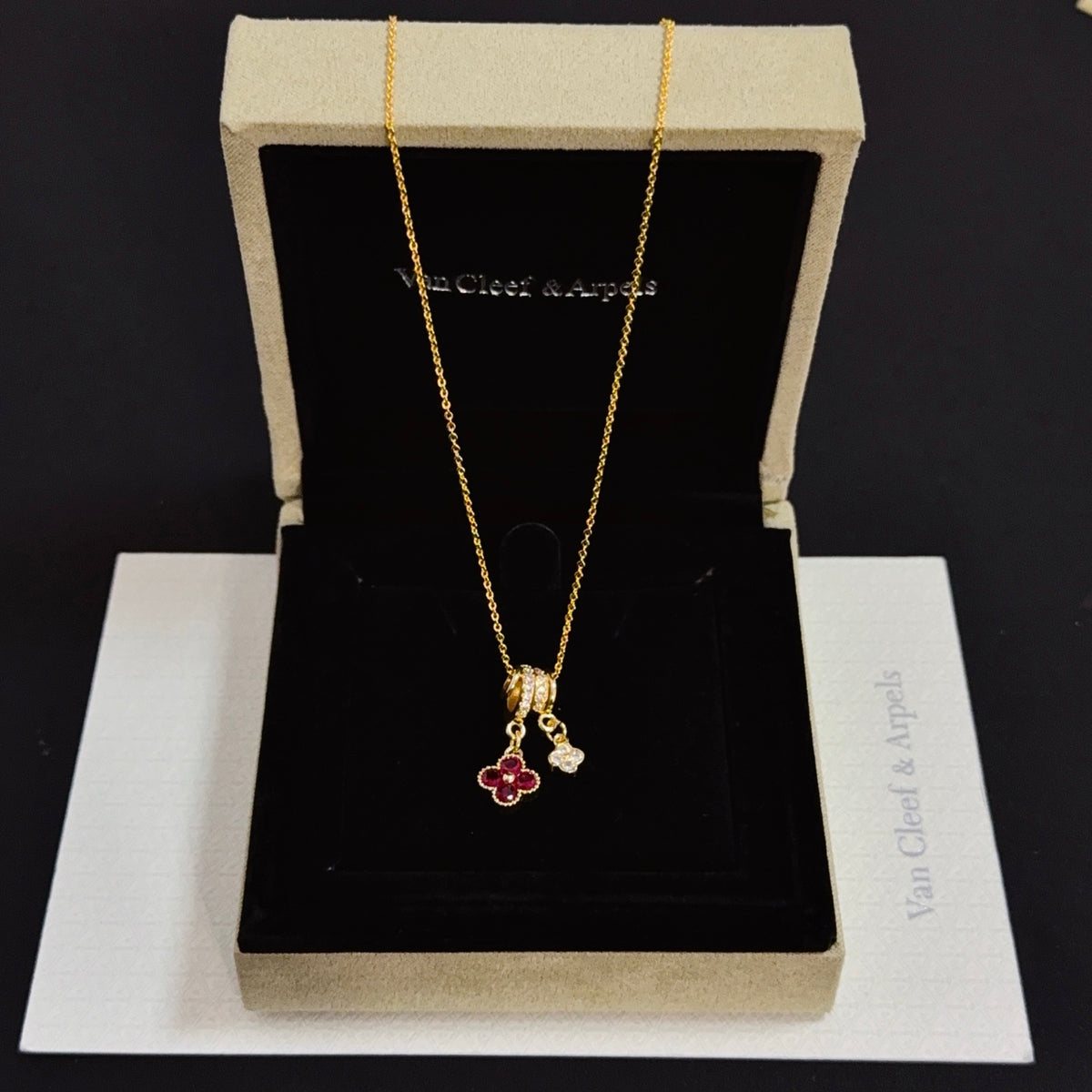 gold crystal clover Necklace for women - product detail view